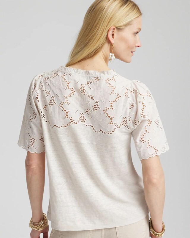 Embroidered Lace Linen Tee - image 3